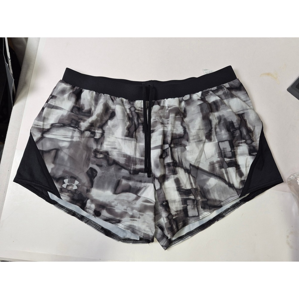 Under Armour Womens Fly By 2.0 Running Shorts Black‎ White Abstract Print Large